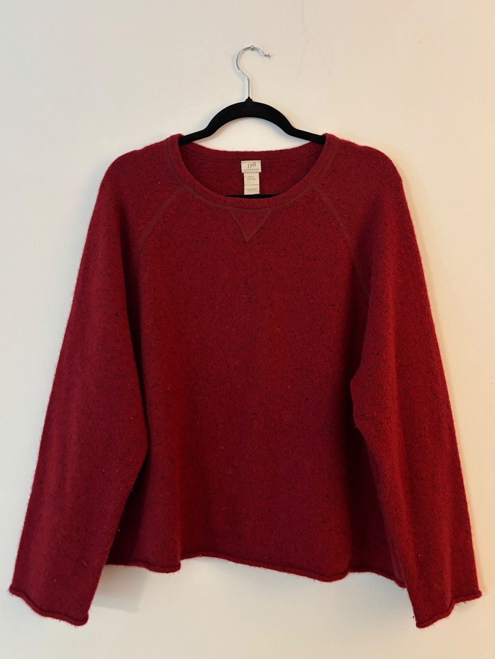 J.Jill 100% Cashmere Sweater Womens XL Petite Red Donegal Elbow Patch Raglan